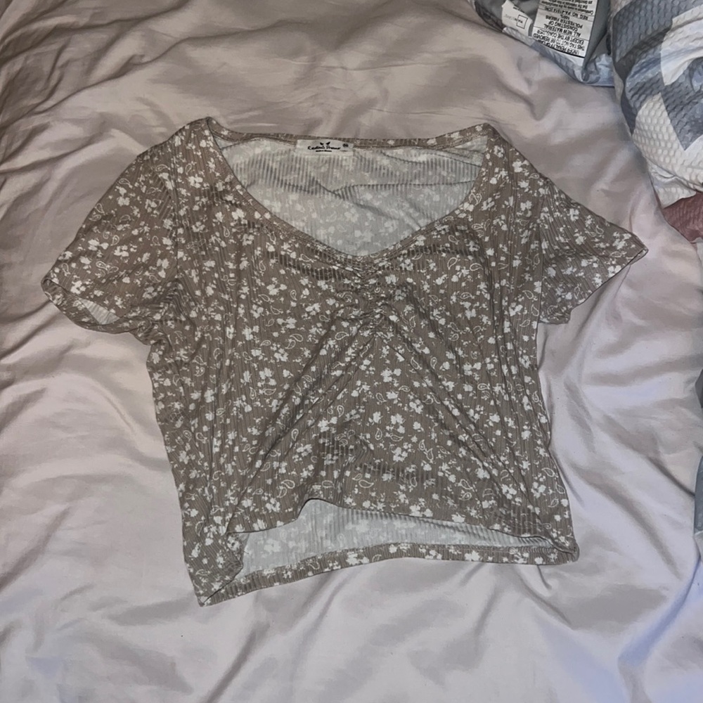 scrunched cream and white crop top